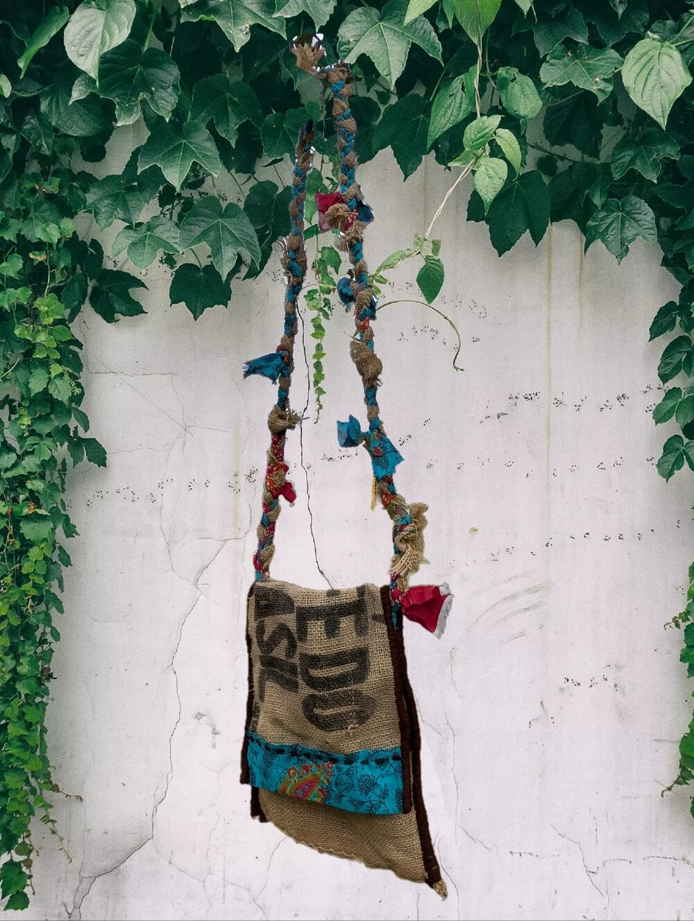 Boho Crossbody Bag - Handmade From Burlap Coffee Bean Sack